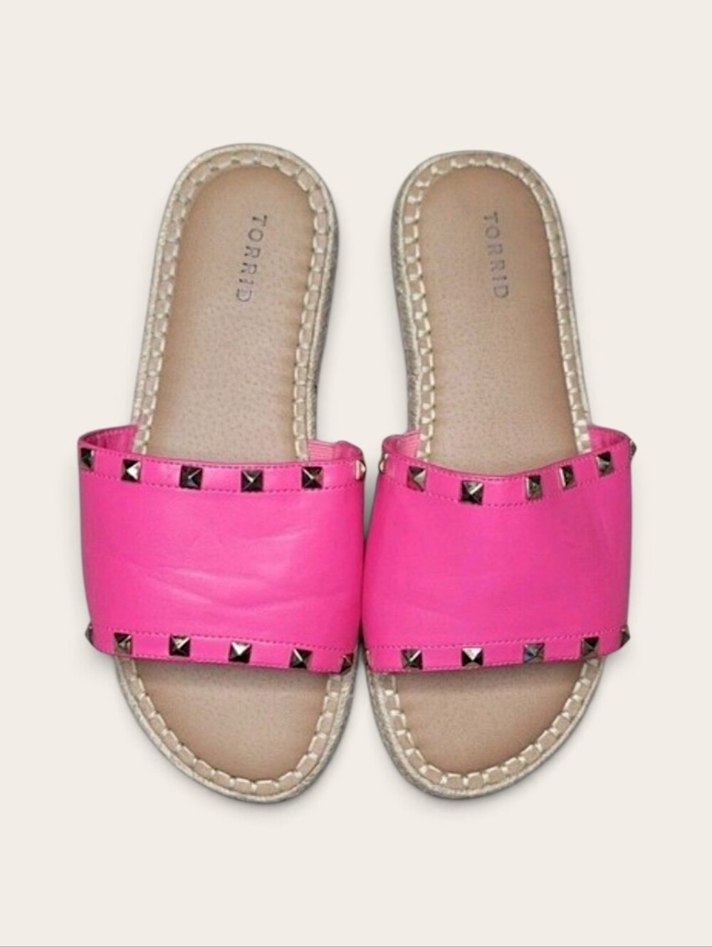 Torrid Slide Sandals Womens Size 9 Wide Hot Pink Studded Espadrille Slip-On